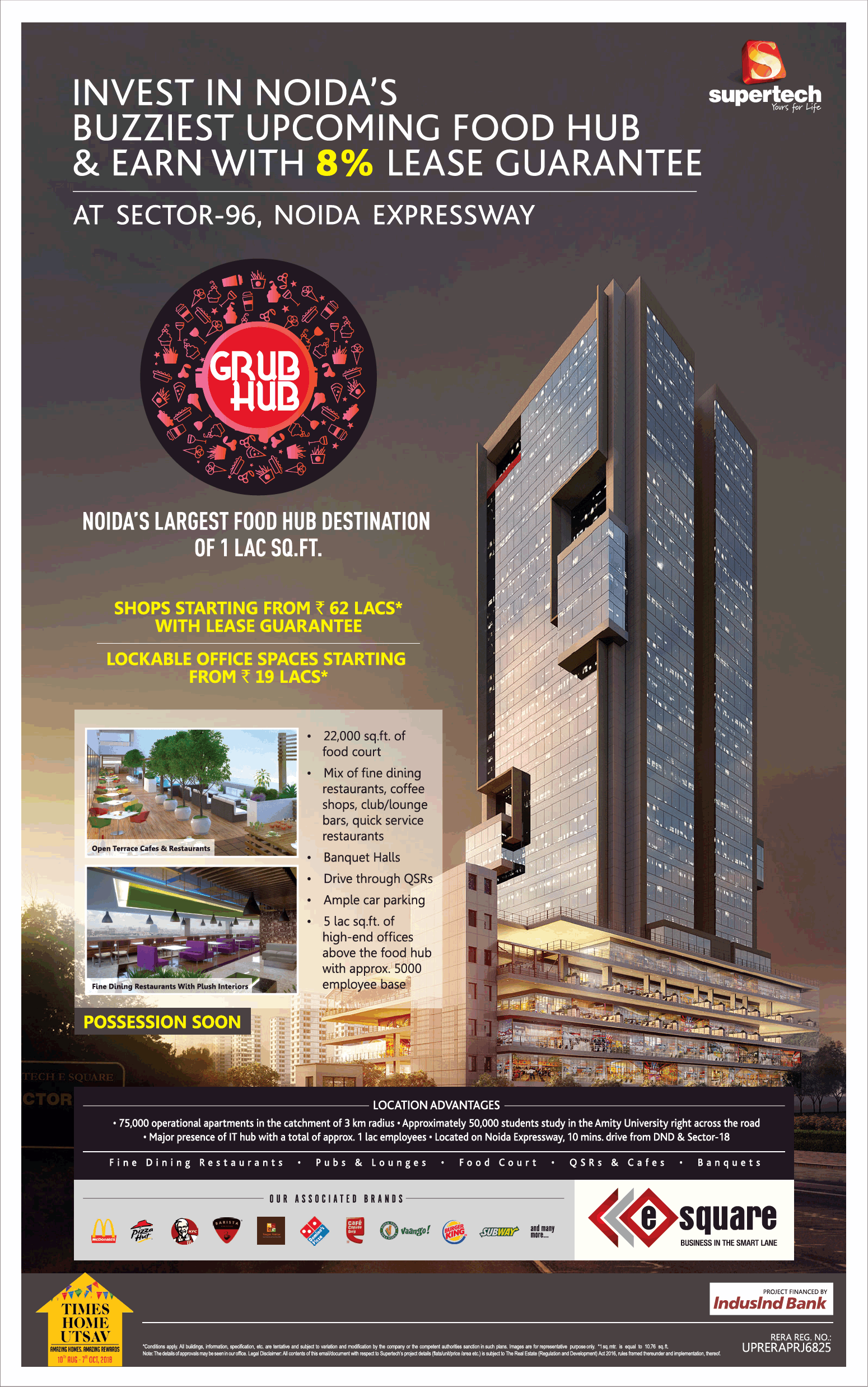Invest in Noida's buzziest upcoming food hub & earn upto 8% lease guarantee at Supertech E Square